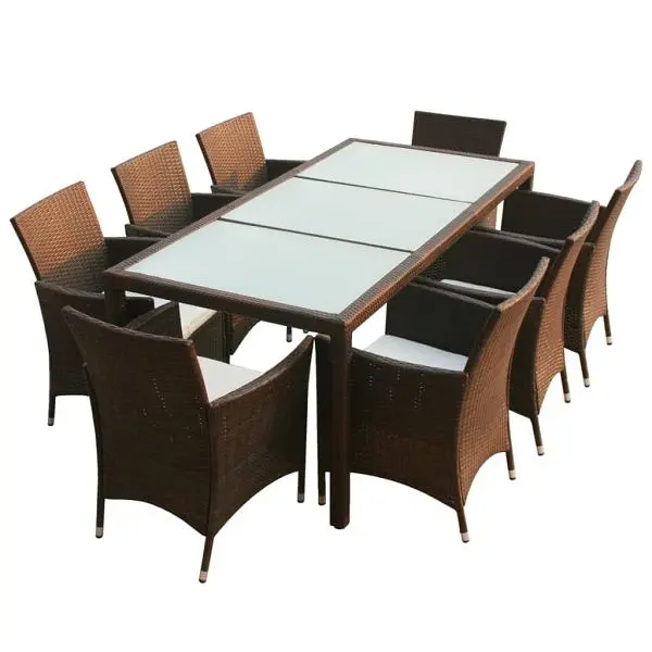 vidaXL 9 Piece Patio Dining Set Cushions Poly Rattan Espresso, 43117