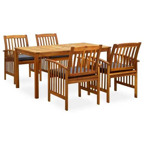 vidaXL 5 Piece Patio Dining Set Cushions Solid Acacia Wood, Grey colored, 3058088