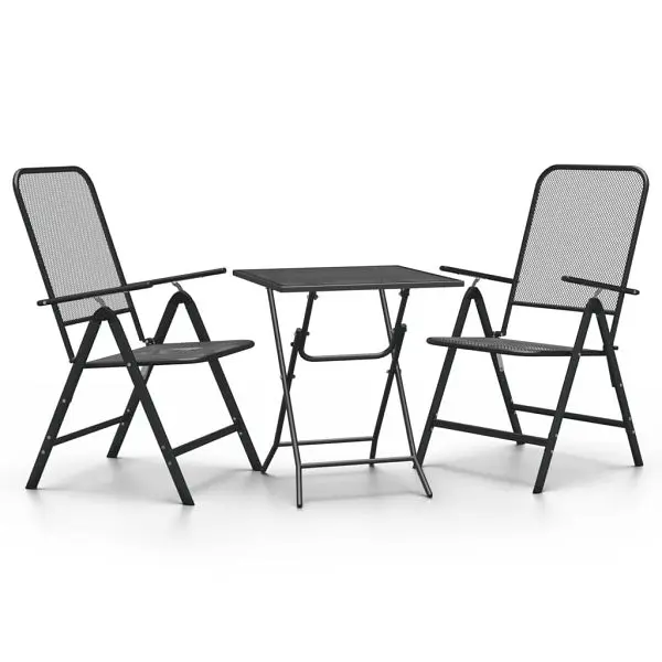 vidaXL 3 Piece Patio Dining Set Expanded Metal Mesh Anthracite, 3084717