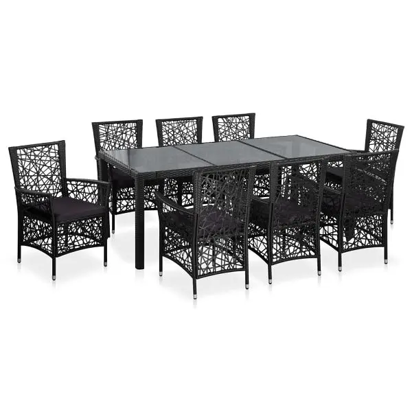 vidaXL 9 Piece Patio Dining Set Poly Rattan Black, 44086