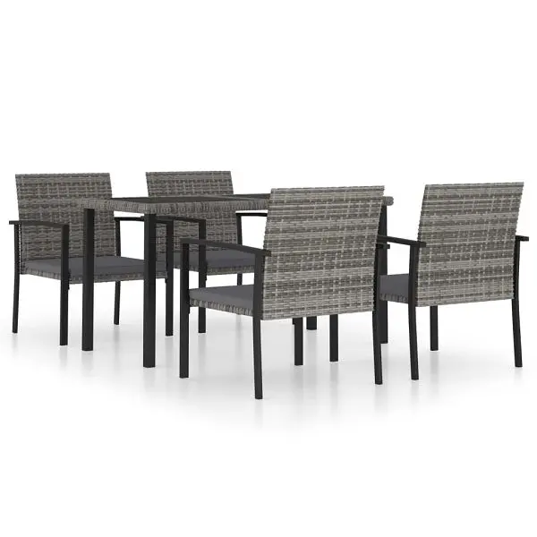 vidaXL 5 Piece Patio Dining Set Poly Rattan Gunmetal, 3065713