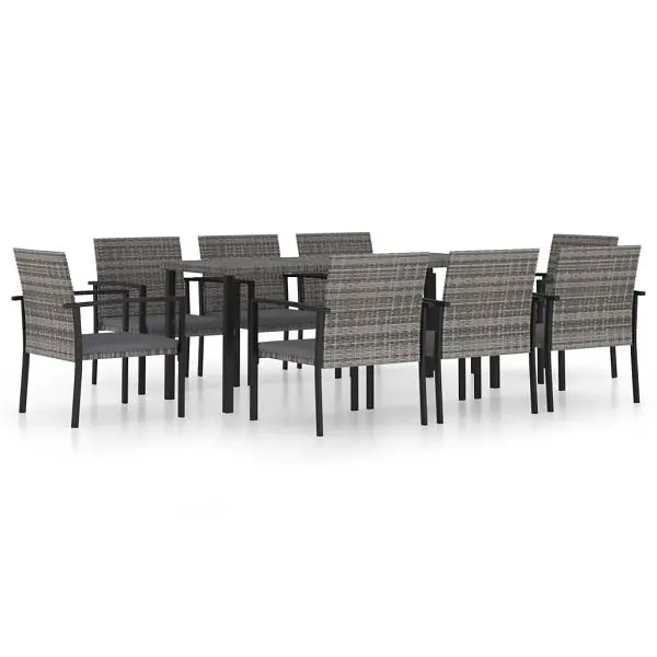 vidaXL 9 Piece Patio Dining Set Poly Rattan Gray, 3065716