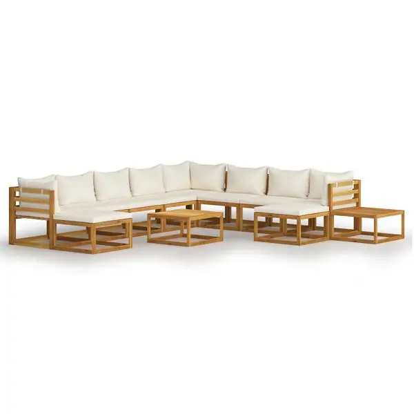 vidaXL 12 Piece Patio Lounge Set Cushion Cream Solid Acacia Wood, 3057650