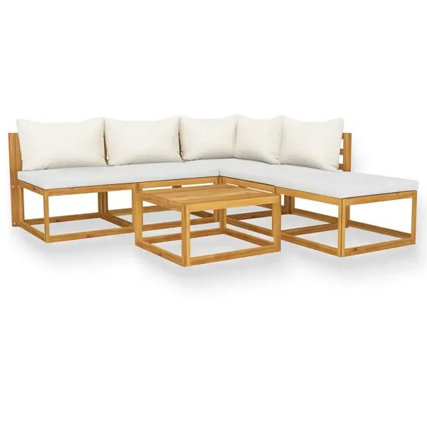 vidaXL 6 Piece Patio Lounge Set Cushion Cream Solid Acacia Wood, 3057654