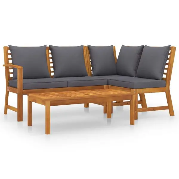 vidaXL 4 Piece Patio Lounge Set Cushion Solid Acacia Wood, Gray colored, armrests, 3057778