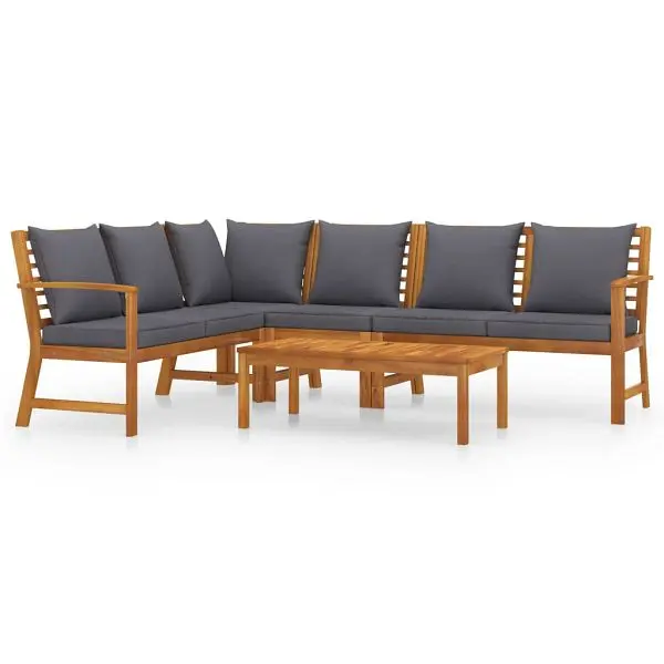 vidaXL 5 Piece Patio Lounge Set Cushion Solid Acacia Wood, Silver Gray colored, 3057780