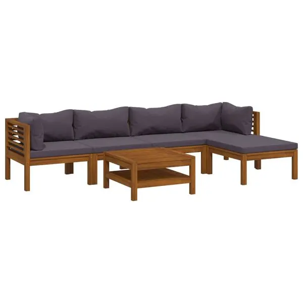 vidaXL 6 Piece Patio Lounge Set Cushion Solid Acacia Wood, Gunmetal colored, 3086897