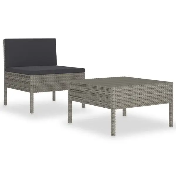 vidaXL 2 Piece Patio Lounge Set Cushions Poly Rattan Slate Gray, Tea table, 310200