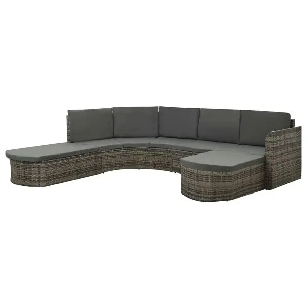 vidaXL 4 Piece Patio Lounge Set Cushions Poly Rattan Brushed Silver Gray, round design, 312176
