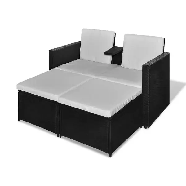 vidaXL 4 Piece Patio Lounge Set Cushions Poly Rattan Onyx, sofa and footpieces, 40737