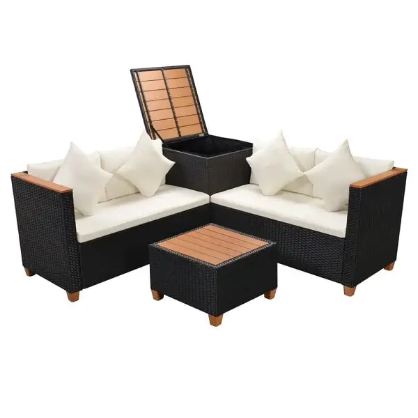 vidaXL 4 Piece Patio Lounge Set Cushions Poly Rattan Onyx, corner sofa, 43003
