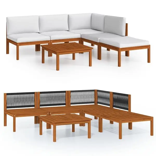vidaXL 6 Piece Patio Lounge Set Cushions Cream Solid Acacia Wood, Cream colored, 3057899