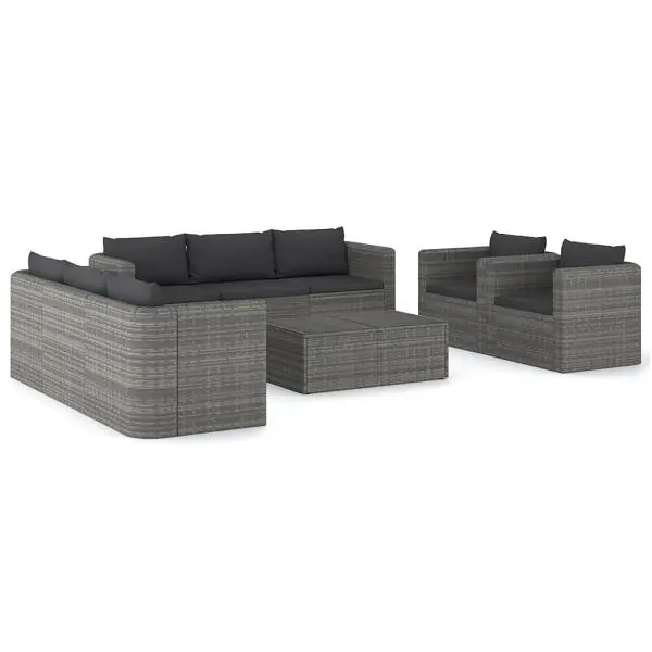 vidaXL 9 Piece Patio Lounge Set Cushions Poly Rattan Gunmetal, 3059491