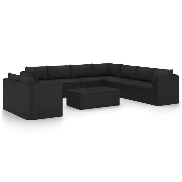 vidaXL 11 Piece Patio Lounge Set Cushions Poly Rattan Black, 3059497