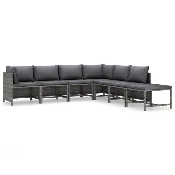 vidaXL 7 Piece Patio Lounge Set Cushions Poly Rattan Gunmetal, 3059764