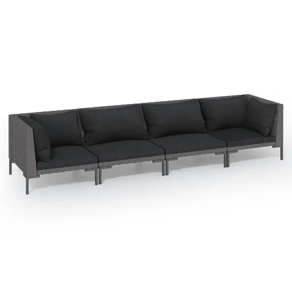 vidaXL 4 Piece Patio Lounge Set Cushions Poly Rattan Dark Charcoal, 3099816