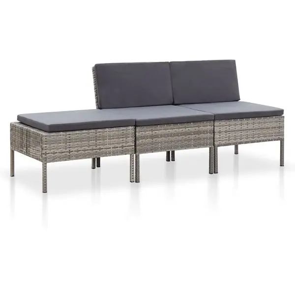 vidaXL 3 Piece Patio Lounge Set Cushions Poly Rattan Grey, no corner sofa, 48958