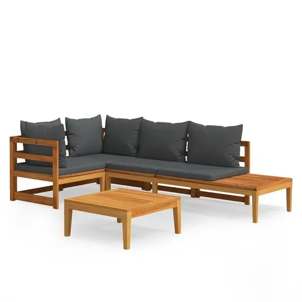 vidaXL 4 Piece Patio Lounge Set Dark Slate Gray Cushions Acacia Wood, 3087277
