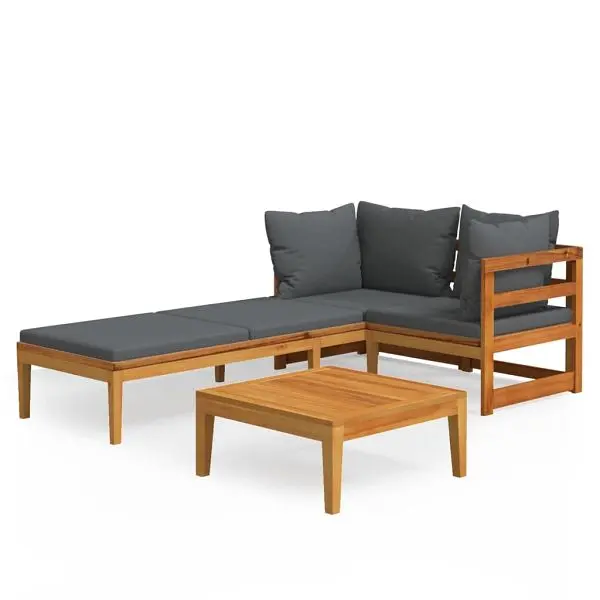 vidaXL 3 Piece Patio Lounge Set Dark Gray Cushions Acacia Wood, 3087279