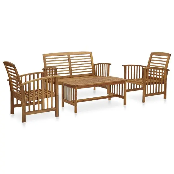 vidaXL 4 Piece Patio Lounge Set Solid Acacia Wood, Brown colored, vertical side design, 3057971