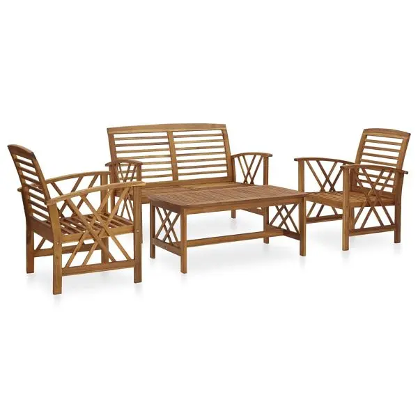 vidaXL 4 Piece Patio Lounge Set Solid Acacia Wood, Tan colored, diagonal design, 3057983