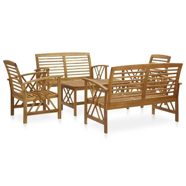 vidaXL 5 Piece Patio Lounge Set Solid Acacia Wood, Brown colored, 3057985