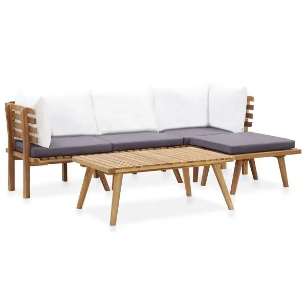 vidaXL 5 Piece Patio Lounge Set Solid Acacia Wood, Bronze colored, 9 x Cushion, 46678
