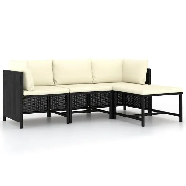 vidaXL 4 Piece Patio Sofa Set Cushions Matte Black Poly Rattan, 313516