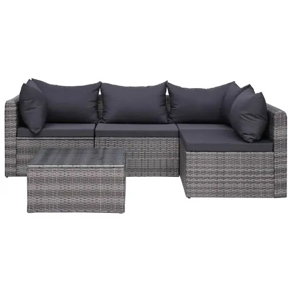 vidaXL 5 Piece Patio Sofa Set Cushions & Pillows Poly Rattan Charcoal, 44160
