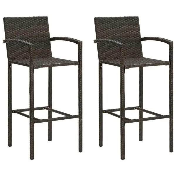 vidaXL Professional Bar Stools 2 pieces Brown Poly Rattan, Material: PE rattan, powder-coated steel, 313451