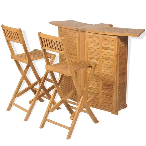 vidaXL Protected 3 Piece Bistro Set Folding Chairs Solid Teak Wood, Brown colored, 43805