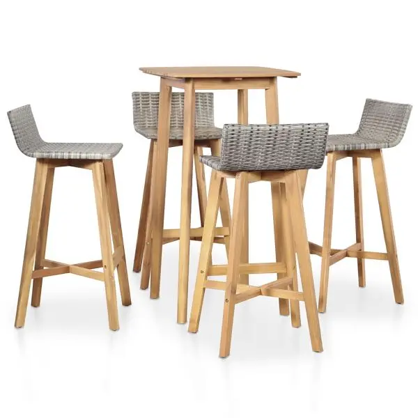vidaXL Protected 5 Piece Patio Dining Set Solid Acacia Wood, Walnut colored, 44221