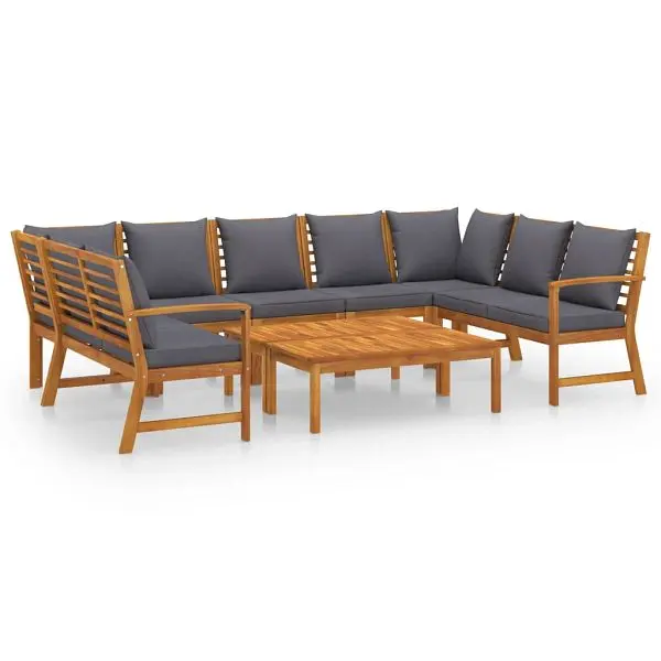 vidaXL Quality 9 Piece Patio Lounge Set Cushion Solid Acacia Wood, Gray colored, 3057782