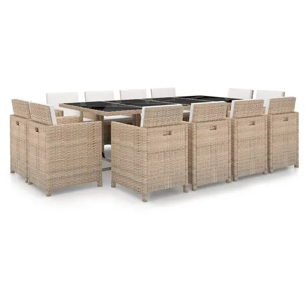 vidaXL Quick 13 Piece Patio Dining Set Cushions Poly Rattan Beige, 42553