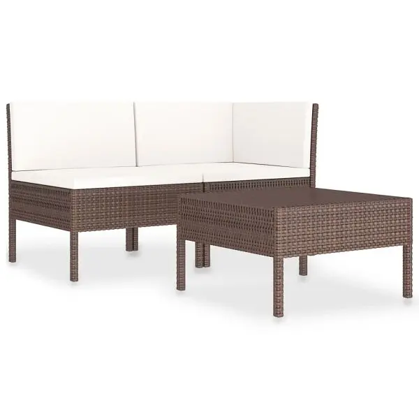 vidaXL Quick-Release 3 Piece Patio Lounge Set Cushions Poly Rattan Bronze, 310185