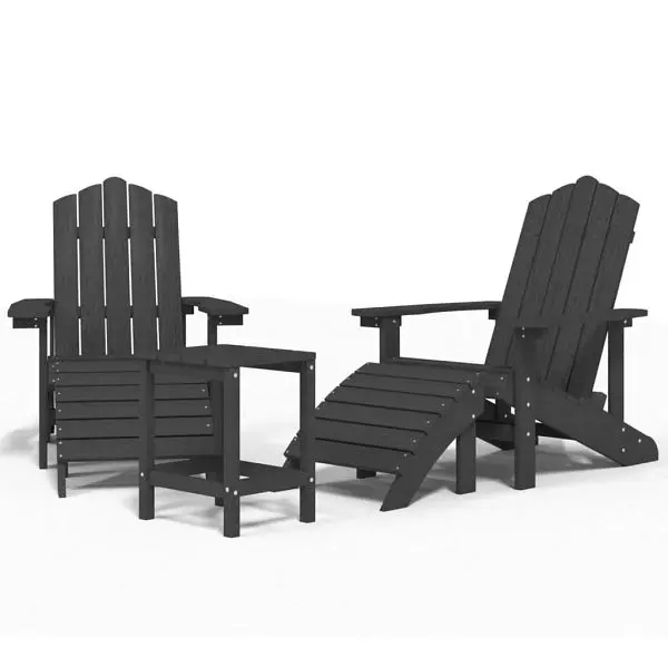 vidaXL Rapid Patio Adirondack Chairs Footstool & Table HDPE Anthracite, 3095713