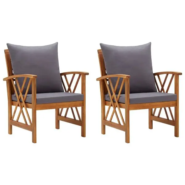 vidaXL Ready-to-Use Patio Chairs Cushions 2 pieces Solid Acacia Wood, Gray colored, 310268