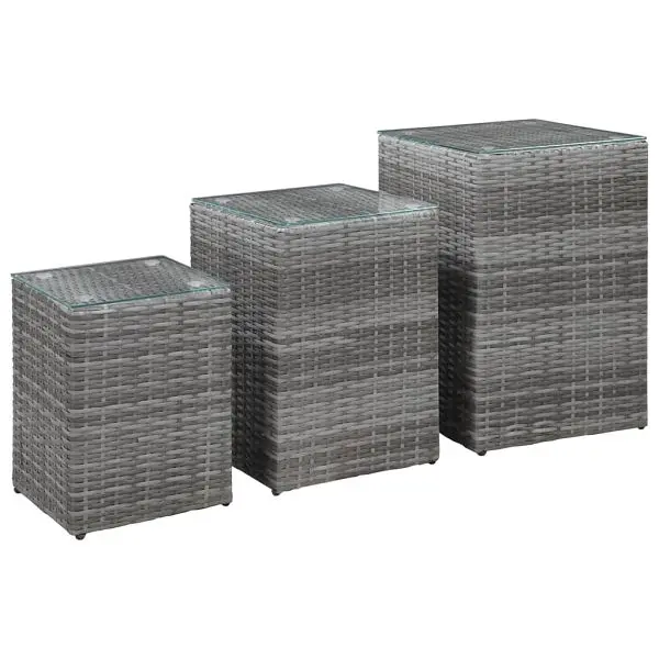 vidaXL Reliable Side Tables 3 pieces Glass Top Gray Poly Rattan, 46985
