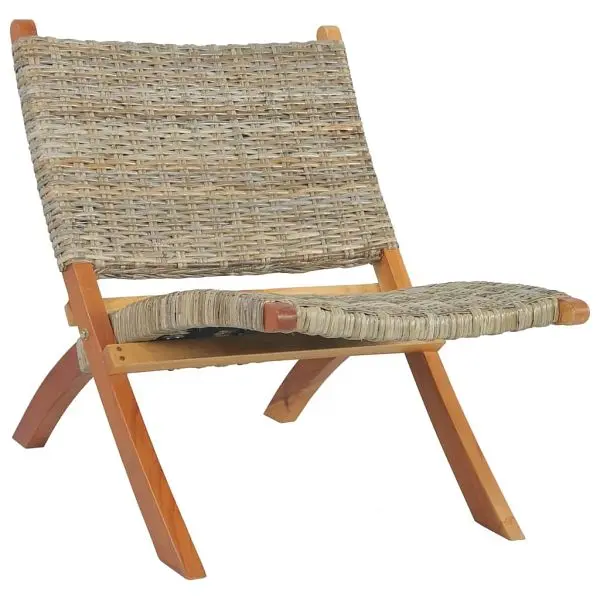 vidaXL Ribbed Relaxing Chair Natural Kubu Rattan and Solid Mahogany Wood, Espresso colored, 285803