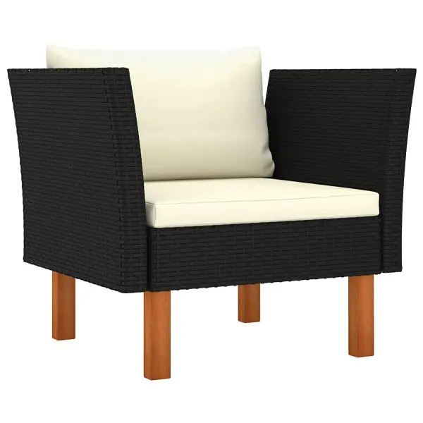 vidaXL Robust Patio Sofa Poly Rattan and Solid Eucalyptus Wood, Black colored, 315764