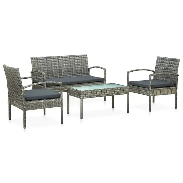 vidaXL Rust-Resistant 4 Piece Patio Lounge Set Cushions Poly Rattan Silver Gray, Coffee table, 45787