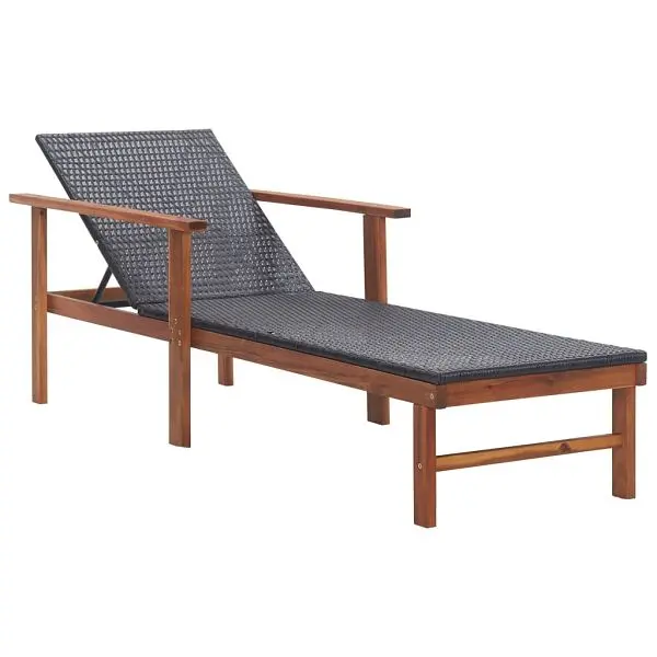 vidaXL Rust-Resistant Sun Lounger Poly Rattan and Solid Acacia Wood Black, 48706