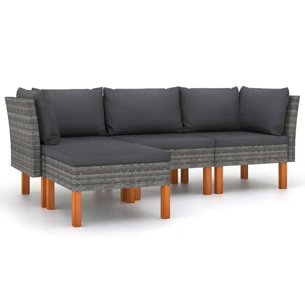 vidaXL Safety 4 Piece Patio Lounge Set Cushions Poly Rattan Gray, 2 x Corner Sofa, 3059727
