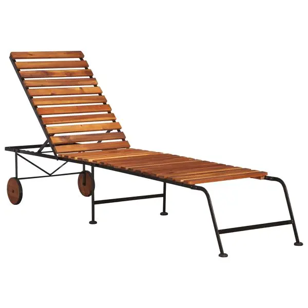 vidaXL Serrated Sun Lounger Steel Legs Solid Wood Acacia, Brown colored, 44394