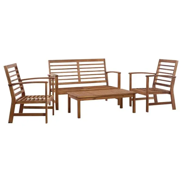 vidaXL Shielded 4 Piece Patio Lounge Set Solid Acacia Wood, Beige colored, 47282