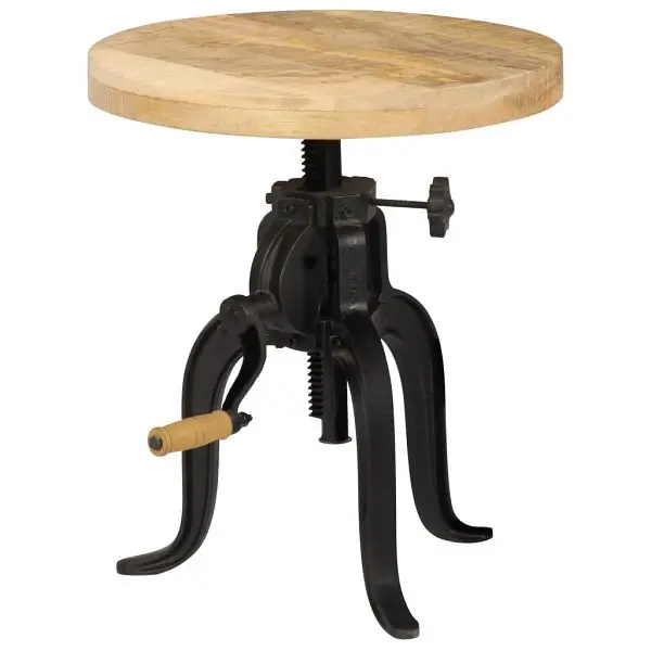 vidaXL Side Table 17.7"x (17.7"-24.4") Solid Mango Wood and Cast Iron, Brown colored, 247587