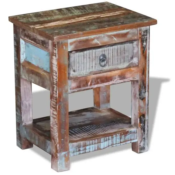 vidaXL Side Table 1 Drawer Solid Reclaimed Wood 17"x13"x20", Multicolour colored, 243456