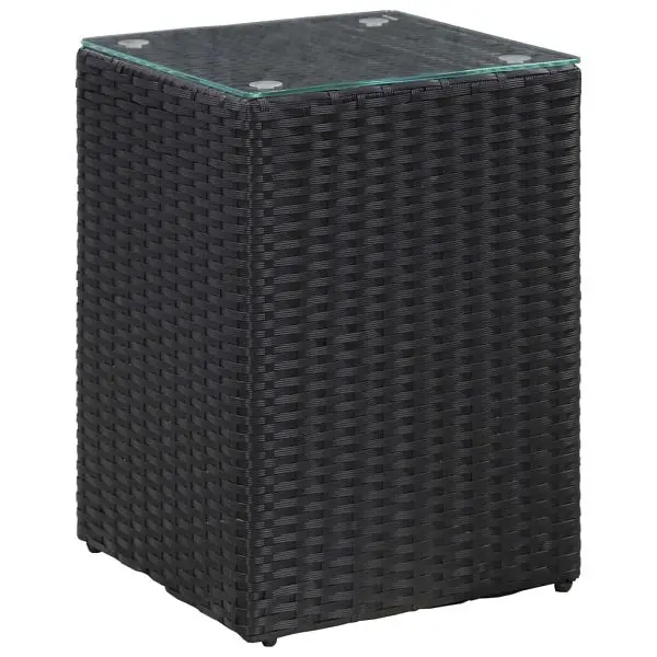 vidaXL Side Table Glass Top Ebony 13.8"x13.8"x20.5" Poly Rattan, 46982