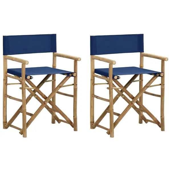 vidaXL Smooth Folding Director's Chairs 2 pieces Blue Bamboo and Fabric, 313030