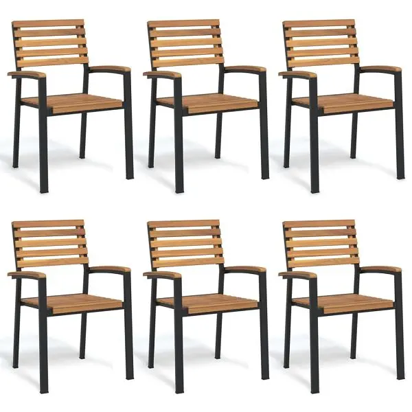 vidaXL Stackable Patio Chairs 6 pieces Solid Wood Acacia and Metal, Beige colored, 3155426